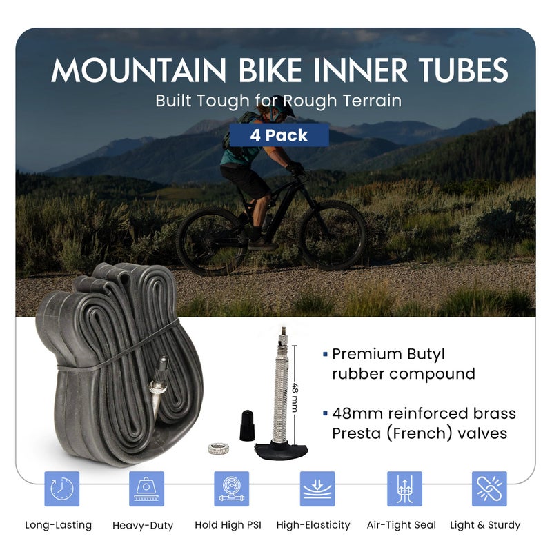 VeloTubes 26 X 1.75/2.3 48mm Presta (French) Valve, Durable Rubber Mountain Bike Inner Tube, Bike Replacement Inner Tubes (Pack of 4) - Image 2